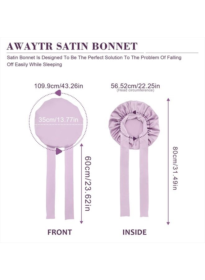 AWAYTR Satin Hair Bonnet Wide Band - Silk Like Sleeping Bonnets for Curly Hair Hair Wrap for Night Cap with Tie Band Breathable Satin Bonnet for Women and Girls(Purple) - Image 5
