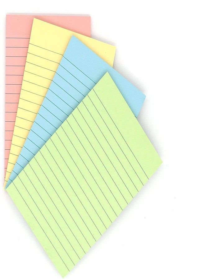 Emraw Sticky Notes Stick It Stickies, Lined Medium 4" x 6" Rectangular Pastel Watercolor Removable Self Stick On Note Memo Pad for Office, Home, School - Pack of 4 Pads - Image 1