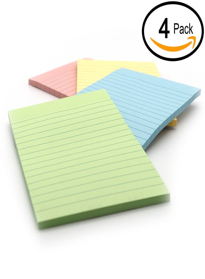 Emraw Sticky Notes Stick It Stickies, Lined Medium 4" x 6" Rectangular Pastel Watercolor Removable Self Stick On Note Memo Pad for Office, Home, School - Pack of 4 Pads - Image 5