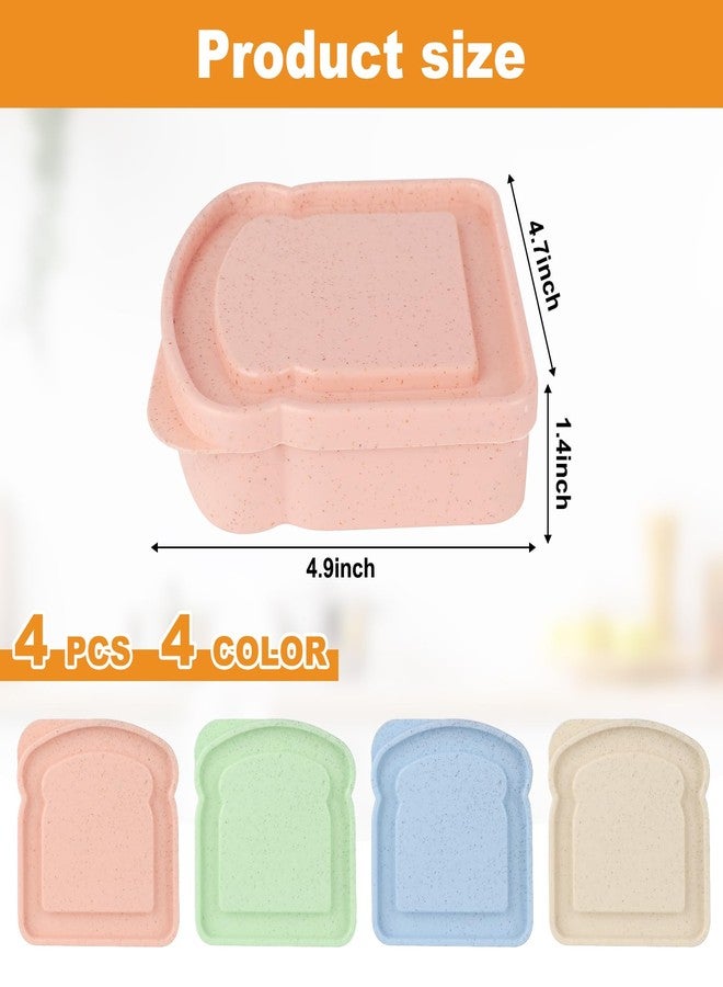 Pinsit Sandwich Containers, 4Pcs Sandwich Box, Reusable Sliced Toast box, Bread Holder Container for Lunch, Sandwich Keeper for Adults, Microwave & Dishwasher Safe (Blue, Green, Pink, Apricot) - Image 2