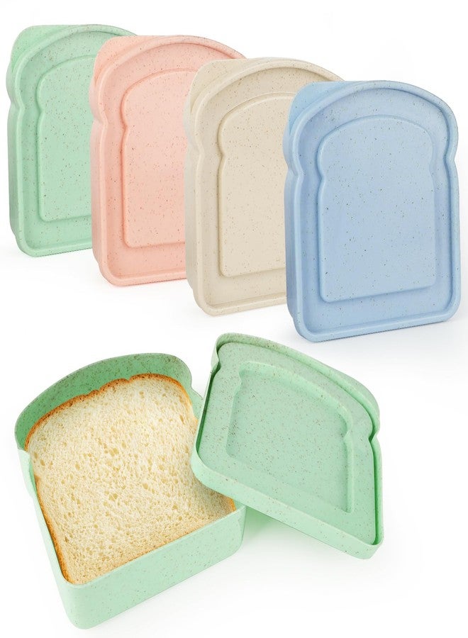 Pinsit Sandwich Containers, 4Pcs Sandwich Box, Reusable Sliced Toast box, Bread Holder Container for Lunch, Sandwich Keeper for Adults, Microwave & Dishwasher Safe (Blue, Green, Pink, Apricot) - Image 1