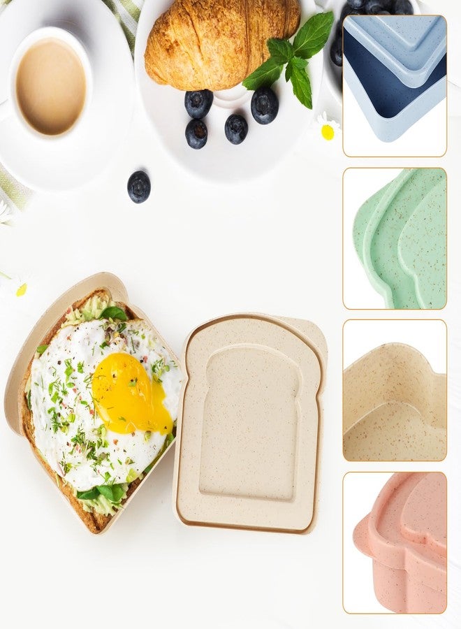Pinsit Sandwich Containers, 4Pcs Sandwich Box, Reusable Sliced Toast box, Bread Holder Container for Lunch, Sandwich Keeper for Adults, Microwave & Dishwasher Safe (Blue, Green, Pink, Apricot) - Image 3