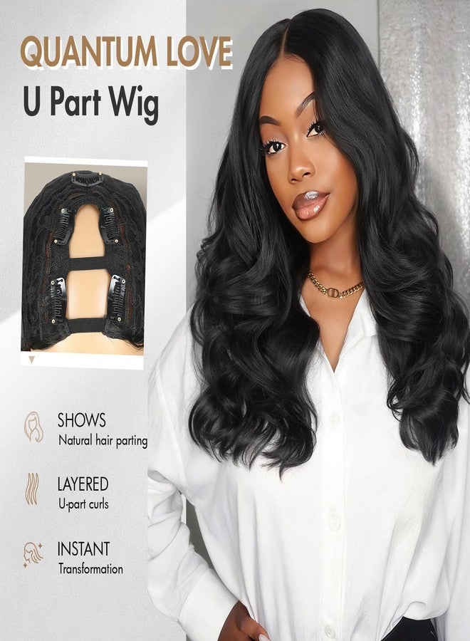 Quantum Love Curly U Part Wig Long Wavy V Part Wig Light Yaki for Black Women TALOS Layered Black Glueless Synthetic Half Wigs 22 Inch Full Head Clip in Hair - Image 5
