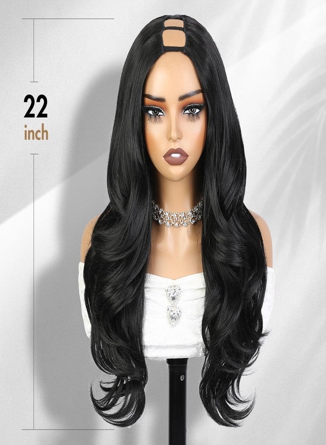 Quantum Love Curly U Part Wig Long Wavy V Part Wig Light Yaki for Black Women TALOS Layered Black Glueless Synthetic Half Wigs 22 Inch Full Head Clip in Hair - Image 2