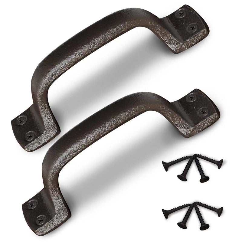 Keponbee Sliding Barn Door Handle Cast Iron Gate Handle Vintage Metal Solid Heavy Duty Gate Pull Handle Set of 2 7 Inch