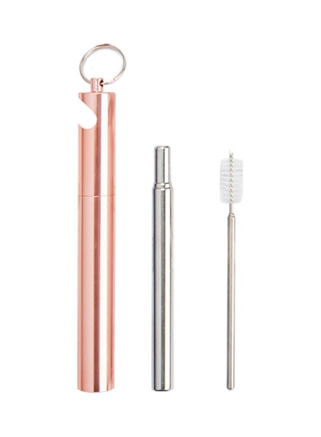 NIBEMINENT Convenient Folding Metal Straw Stainless Steel Telescopic Bottle Opener Aluminum Box Set pink 13.5x1.6cm 