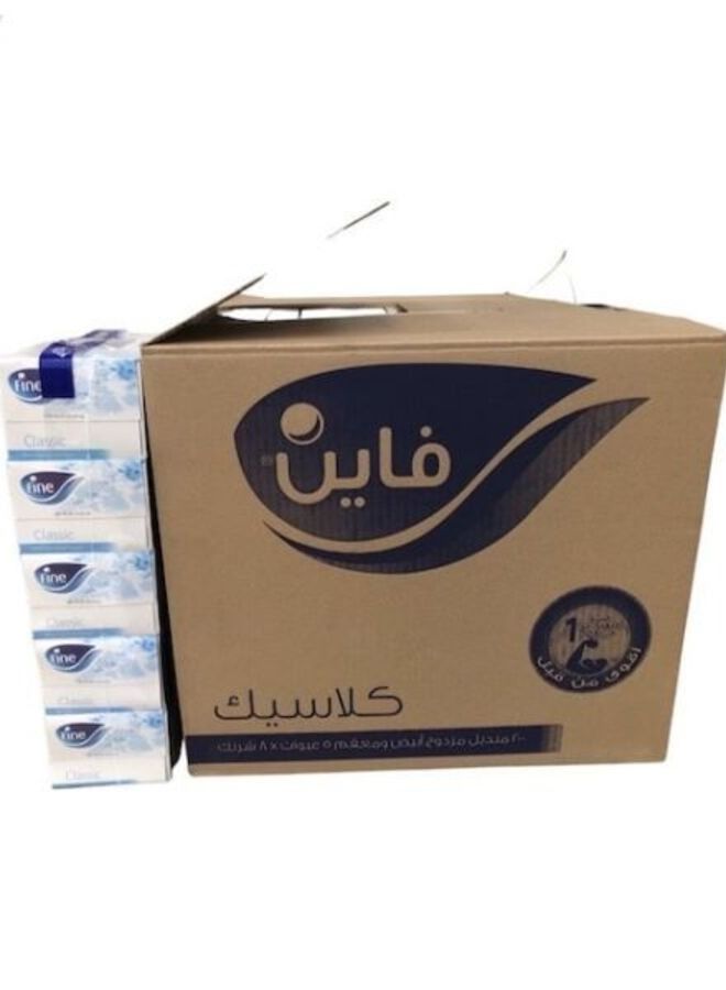 Fine مناديل وجه فاخرة معقمة، كلاسيكية، 200 منديل أبيض مزدوج الطبقات، كرتونة بها 40 صندوقًا - Image 1