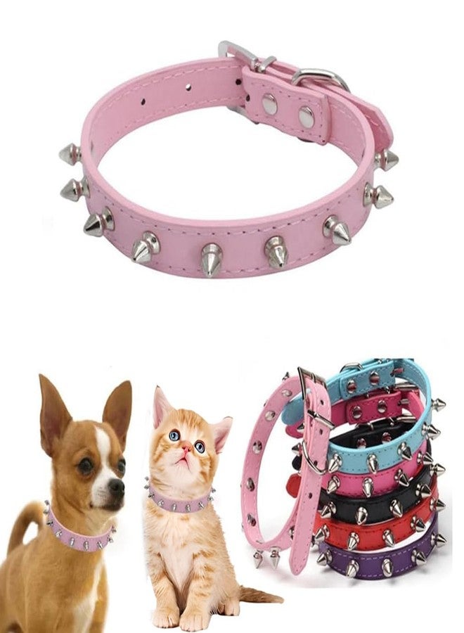 WeimoMonkey Pink Spiked Dog Collar, Studded Cat Collar, X Small Dog Collar Girl, Spiky Stud Rivet Pu Leather Mushroom Kitten Cat Collars Adjustable for XXS XS Small Medium Breed,XS - Image 1