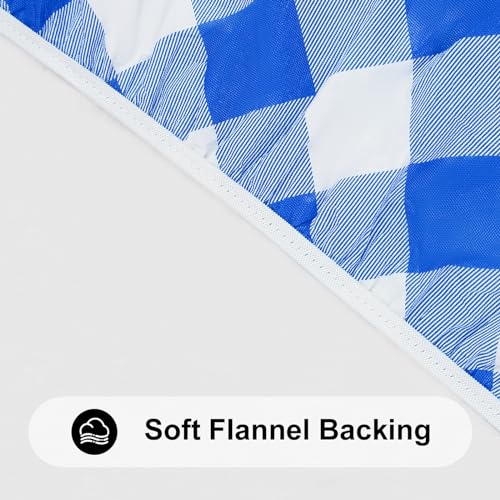 Smiry Round Picnic Tablecloth, Elastic Waterproof Fitted Vinyl Tablecloths for 36"-44" Tables, Flannel Backed Buffalo Plaid Table Cover for Dining, Camping, Outdoor, White and Blue - Image 5