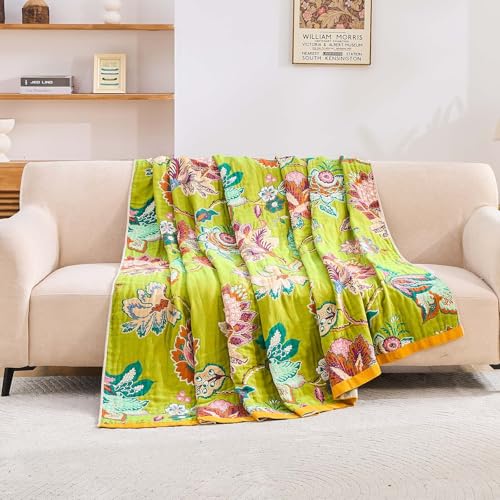 XIBLC Fall Throw Blanket, 100% Cotton Soft Rustic Boho Throw Blanket for Bed, 80"x90" Farmhouse Decor Bed Flower Blankets, Light Weight Reversible Bohemian Throw Quilt - Image 3