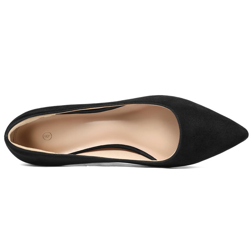 mysoft Women's Pointed Toe Pumps 2 Inch Chunky Block Low Heels Dressy Shoes Slip On Pumps Black Suede - Image 3