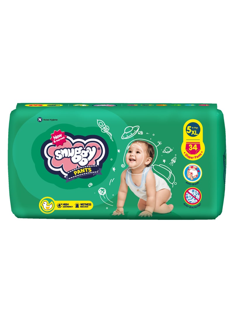 Snuggy Baby Diaper Pants X-Large Size-5 (12-17kg) 34 Diapers - Image 1