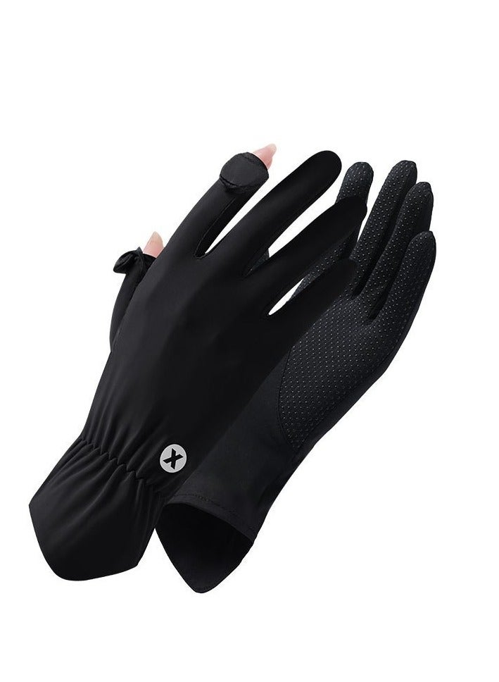Joudi Gloves for Women and Men, Ice Silk Non-Slip ，Half-finger and Breathable Thin High Elasticity Anti-UV Protection ,Outdoor Sports Driving Riding Touch Screen Gloves（Black）  - Image 1