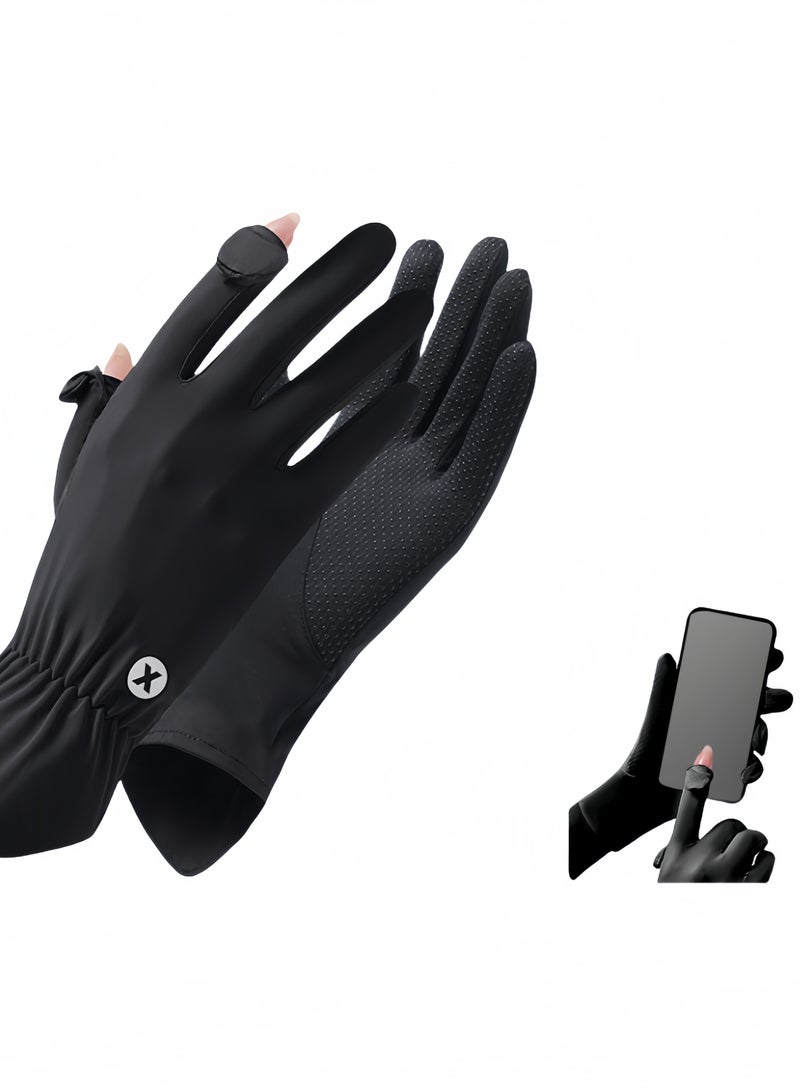 Joudi Gloves for Women and Men, Ice Silk Non-Slip ，Half-finger and Breathable Thin High Elasticity Anti-UV Protection ,Outdoor Sports Driving Riding Touch Screen Gloves（Black）  - Image 2