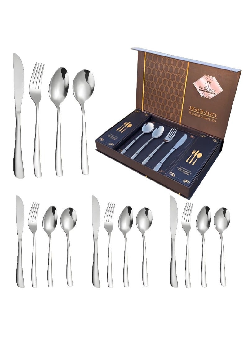AAMSRAK Luxury Silver Cutlery Set – 12-Piece Stainless Steel Flatware (3 Complete Place Settings: Knife, Fork, Spoon, Teaspoon) for Elegant Dining & Special Occasions  - Image 1