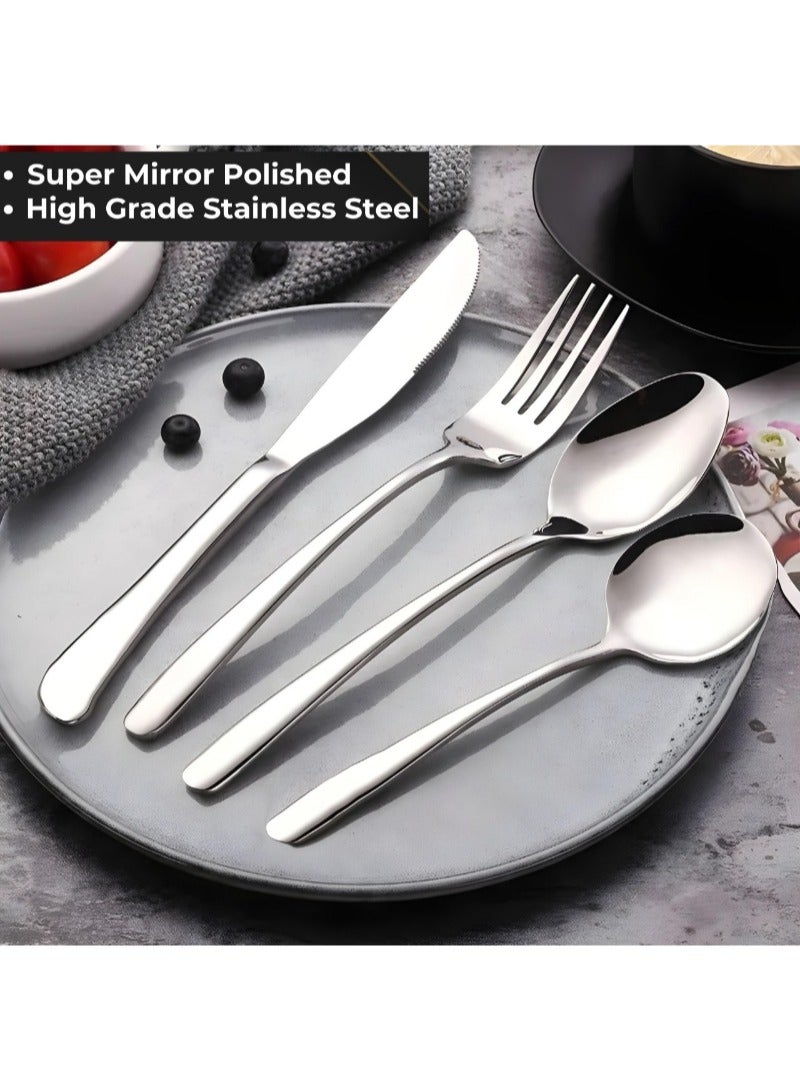 AAMSRAK Luxury Silver Cutlery Set – 12-Piece Stainless Steel Flatware (3 Complete Place Settings: Knife, Fork, Spoon, Teaspoon) for Elegant Dining & Special Occasions  - Image 2