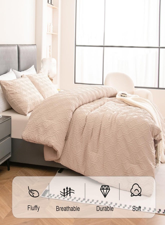 ووريبو طقم لحاف WURUIBO كامل الحجم، طقم لحاف بيج منقوش، طقم سرير ريفي أنيق من 3 قطع، لحاف بنمط هندسي مناسب لجميع الفصول - Image 5