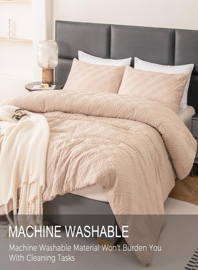 ووريبو طقم لحاف WURUIBO كامل الحجم، طقم لحاف بيج منقوش، طقم سرير ريفي أنيق من 3 قطع، لحاف بنمط هندسي مناسب لجميع الفصول - Image 4
