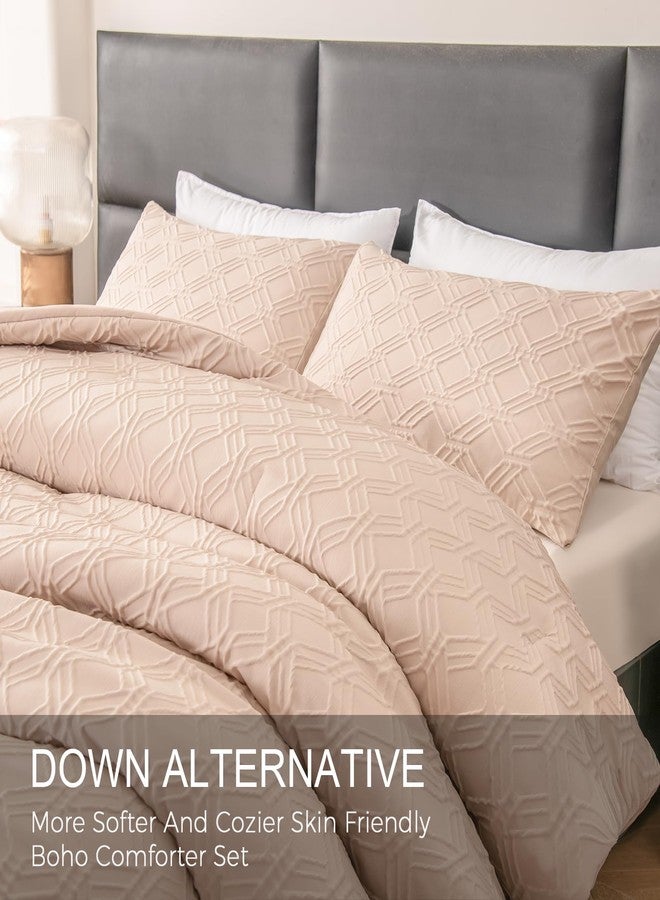 ووريبو طقم لحاف WURUIBO كامل الحجم، طقم لحاف بيج منقوش، طقم سرير ريفي أنيق من 3 قطع، لحاف بنمط هندسي مناسب لجميع الفصول - Image 3