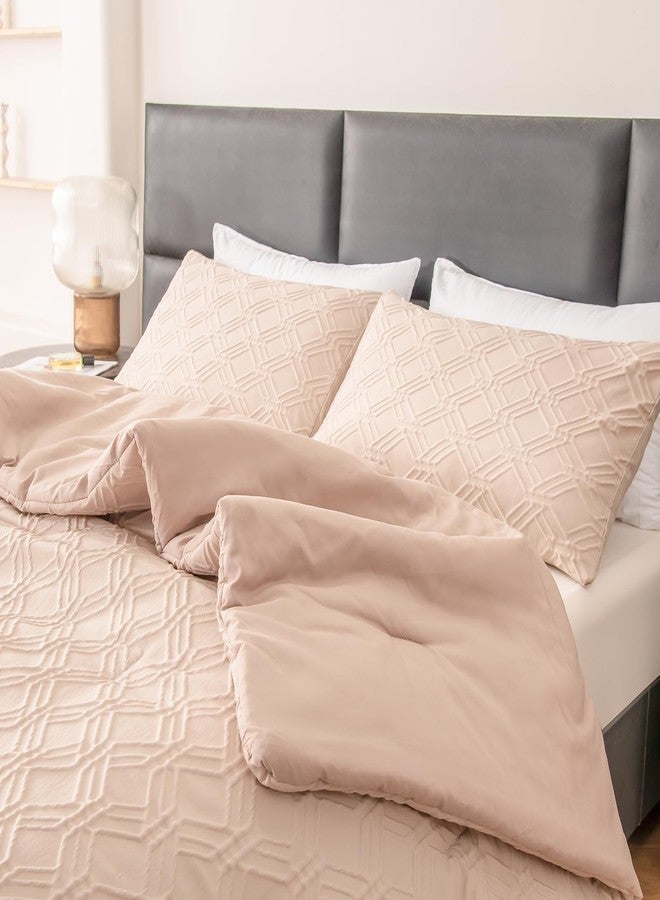 ووريبو طقم لحاف WURUIBO كامل الحجم، طقم لحاف بيج منقوش، طقم سرير ريفي أنيق من 3 قطع، لحاف بنمط هندسي مناسب لجميع الفصول - Image 2