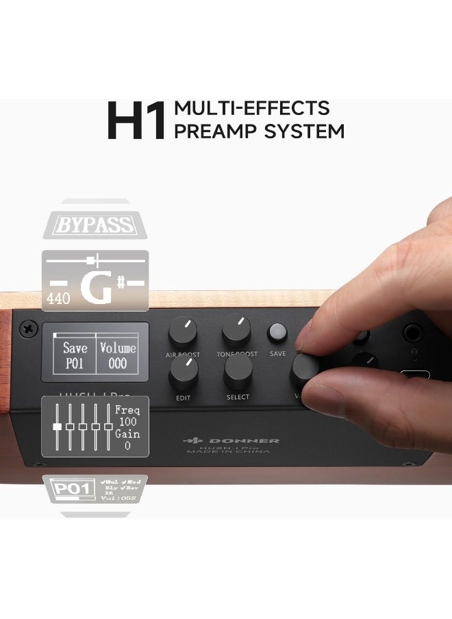 Donner - Donner Acoustic Electric Guitar HUSH I PRO Travel Guitar with Multiple Effect Modes Smart Guitarra Kit of Earphone, Gig Bag, Strap, Charging Cable - Image 1