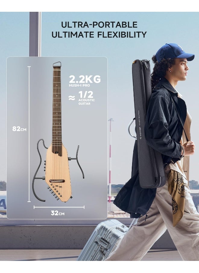 Donner - Donner Acoustic Electric Guitar HUSH I PRO Travel Guitar with Multiple Effect Modes Smart Guitarra Kit of Earphone, Gig Bag, Strap, Charging Cable - Image 1