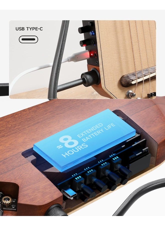 Donner - Donner Acoustic Electric Guitar HUSH I PRO Travel Guitar with Multiple Effect Modes Smart Guitarra Kit of Earphone, Gig Bag, Strap, Charging Cable - Image 1