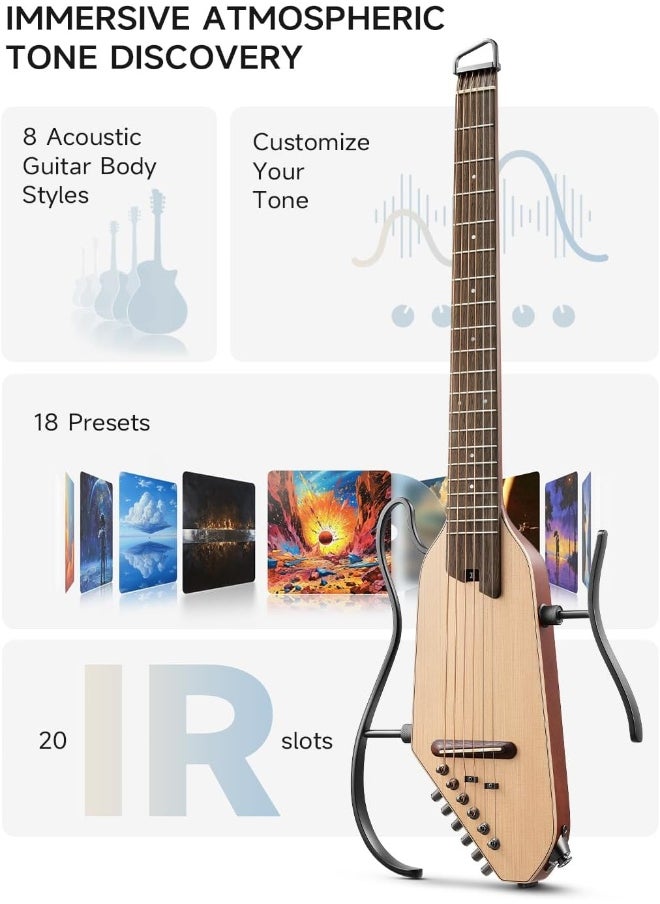 Donner - Donner Acoustic Electric Guitar HUSH I PRO Travel Guitar with Multiple Effect Modes Smart Guitarra Kit of Earphone, Gig Bag, Strap, Charging Cable - Image 1