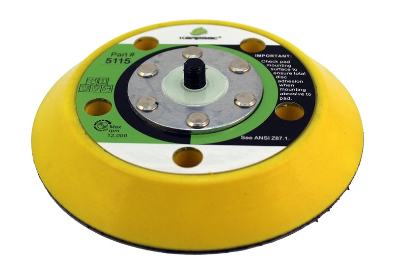 Karebac 5115 Back-up Sanding Pad, Hook and Loop 5" by 5 Hole x 3/4" Thick, 5/16"-24 External Thread (1 Pack), Yellow - Image 2