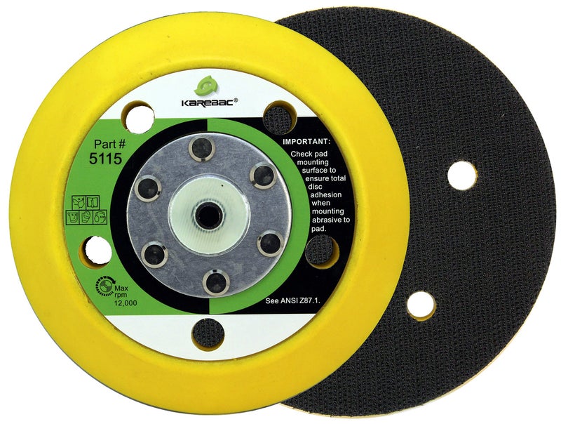 Karebac 5115 Back-up Sanding Pad, Hook and Loop 5" by 5 Hole x 3/4" Thick, 5/16"-24 External Thread (1 Pack), Yellow - Image 1