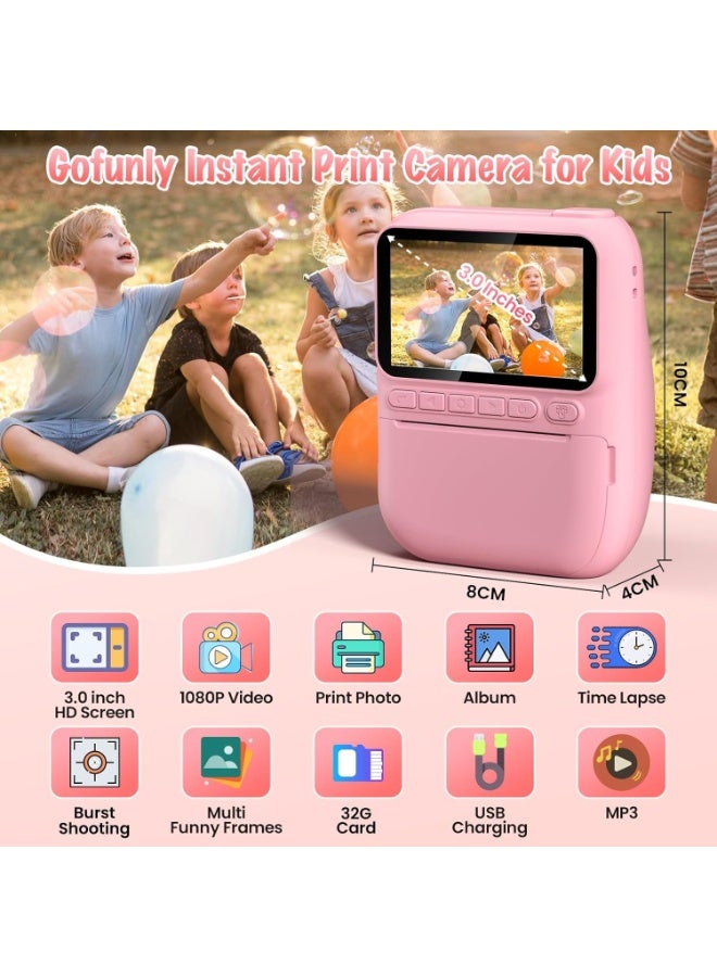 Gofunly Instant Print Camera for Kids, 3.0" HD 1080P Digital Video Cameras with 3 Rolls of Printer Paper for Toddler, Birthday Gifts Toy for 3 4 5 6 7 8 9 10 Year Old Girls Boys with 32GB SD Card-Pink - Image 4