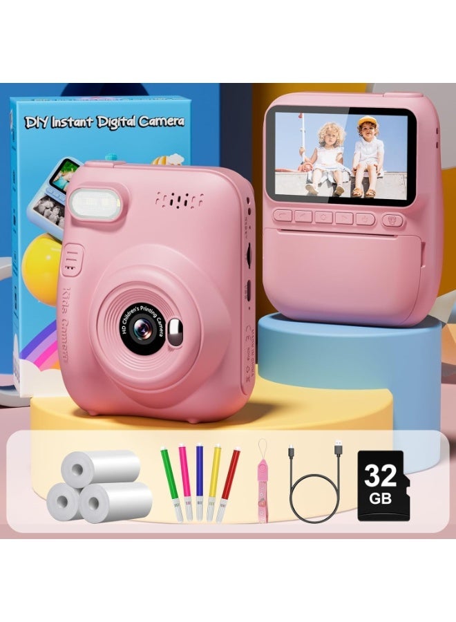 Gofunly Instant Print Camera for Kids, 3.0" HD 1080P Digital Video Cameras with 3 Rolls of Printer Paper for Toddler, Birthday Gifts Toy for 3 4 5 6 7 8 9 10 Year Old Girls Boys with 32GB SD Card-Pink - Image 1
