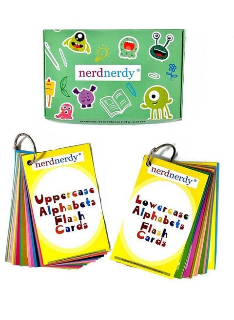 NERDNERDY Uppercase and Lowercase Alphabet Flashcards, Educational Cards for Kids