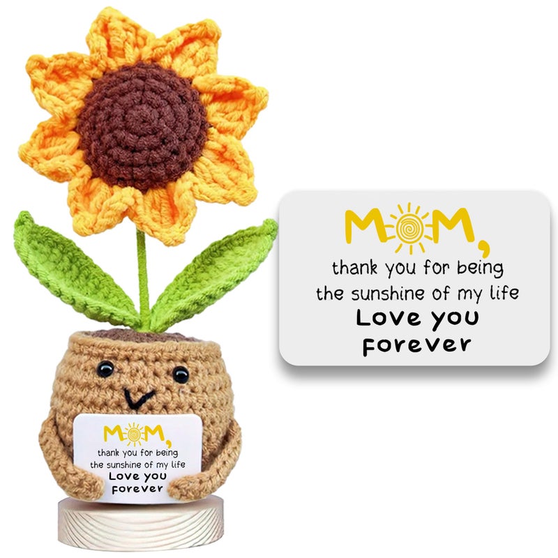 Gossby Mothers Day Basket Stuffers Gift for Mom from Daugher Son Kids MOM I Love You Sunflower Crochet Cute Christmas Birthday Gift for Mama Knitted Crochet Doll with Message - Image 2