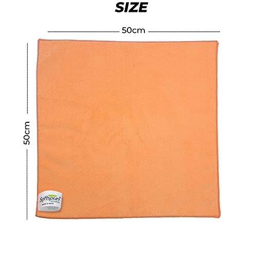 SOFTSPUN Microfiber Cleaning Cloths, 50X50 cms 2 pcs Towel Set 340 GSM Orange! Highly Absorbent Lint and Streak Free Multipurpose Wash Cloth for Kitchen Car Window Stainless Steel Silverware. - Image 2