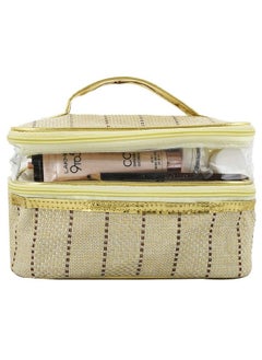Kuber Industries Kuber Industries 17 cms Exclusive Jute Design Make Up Kit Cum Cosmetic Kit, Jewellery Kit, Pouches for travel accessories (Cream) - CTLTC038975  - Image 1