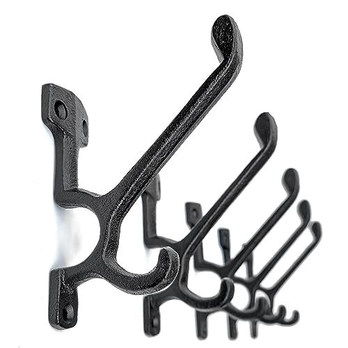 Ambipolar 5 Pack Decorative Cast Iron Heavy Duty Double Hooks, Wall Mounted Coat Hooks, Vintage Inspired (Antique Black) (Type-7 Type) - Image 1