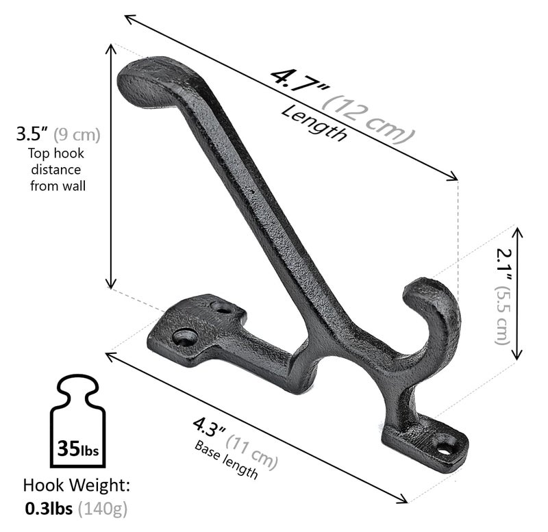 Ambipolar 5 Pack Decorative Cast Iron Heavy Duty Double Hooks, Wall Mounted Coat Hooks, Vintage Inspired (Antique Black) (Type-7 Type) - Image 2