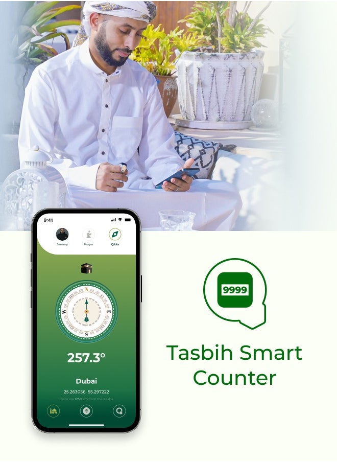 UMEOX iQIBLA Smart Zikr Ring Lite Green 22MM | 5 Prayer Time Reminders | Tasbih Smart Counter | Classic Long-lasting Battery and Shock-resistant Hard Screen | iQIBLA Social Life App(Points Redemption,Sleep,Heart Rate,Steps...) | Stronger Tracks 65000 Counts | iQIBLA Service - pzsku/Z6A13F5E753D9E076728AZ/45/_/1712716336/767caf01-e14e-4115-8e7f-7b1f77e574a0