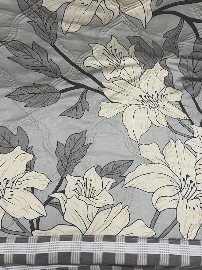 Subtlespreads All-Weather Comforter for Double Bed 230x250 cms | Soft Microfiber AC Blanket/Duvet Ultrasonic Quilting Summer Lightweight, Reversible & Washable (Grey Tulips, Double 90x100) - Image 3