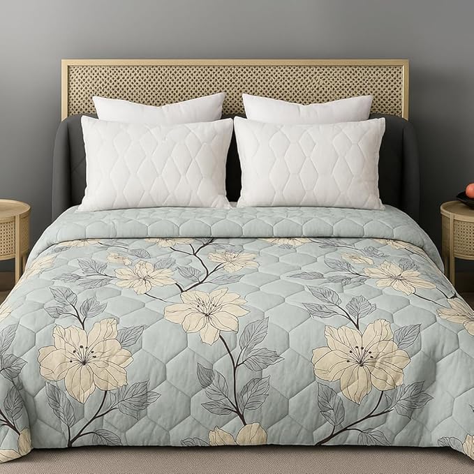 Subtlespreads All-Weather Comforter for Double Bed 230x250 cms | Soft Microfiber AC Blanket/Duvet Ultrasonic Quilting Summer Lightweight, Reversible & Washable (Grey Tulips, Double 90x100) - Image 4