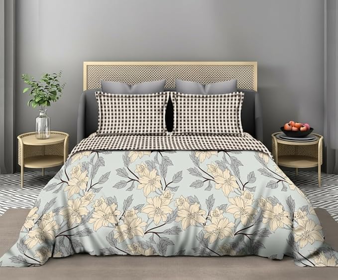 Subtlespreads All-Weather Comforter for Double Bed 230x250 cms | Soft Microfiber AC Blanket/Duvet Ultrasonic Quilting Summer Lightweight, Reversible & Washable (Grey Tulips, Double 90x100) - Image 2