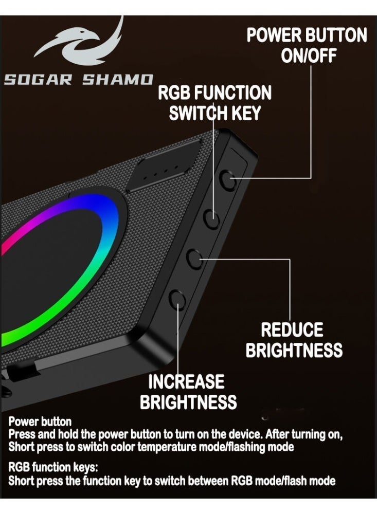 SOGAR SHAMO ضوء سيلفي محمول مغناطيسي، أضواء ملء هاتف قابلة لإعادة الشحن RGB، ضوء حلقي للكاميرا، صور المكياج، مؤتمرات الفيديو، استخدام الكمبيوتر المحمول، اجتماعات Zoom، TikTok، تصوير الفيديو - Image 4