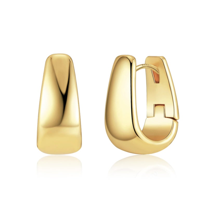 ALEXCRAFT 14K Gold Plated Small Chunky Sterling Silver Earrings Small Hoop Earrings for Women Rectangle Hypoallergenic Small Gold Hoop Earring Square Hoops Earing - Image 1