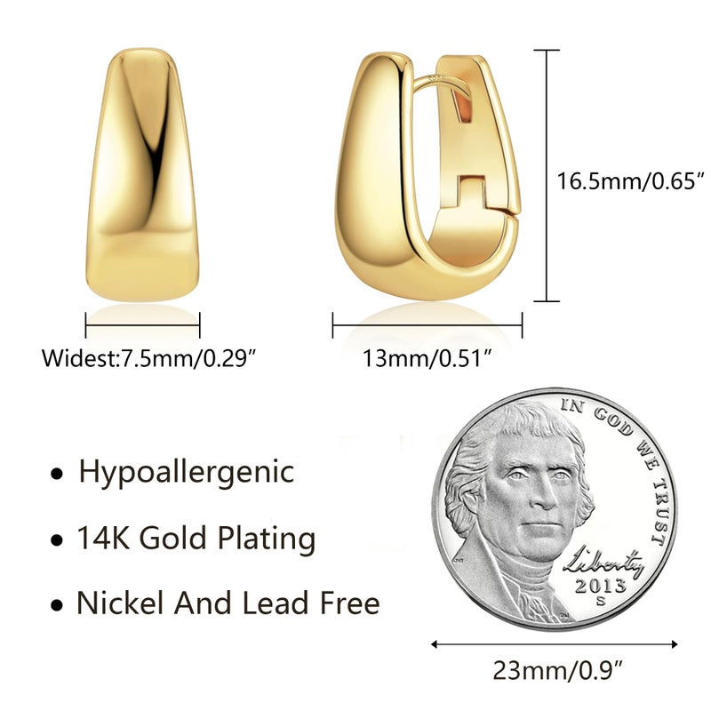 ALEXCRAFT 14K Gold Plated Small Chunky Sterling Silver Earrings Small Hoop Earrings for Women Rectangle Hypoallergenic Small Gold Hoop Earring Square Hoops Earing - Image 4