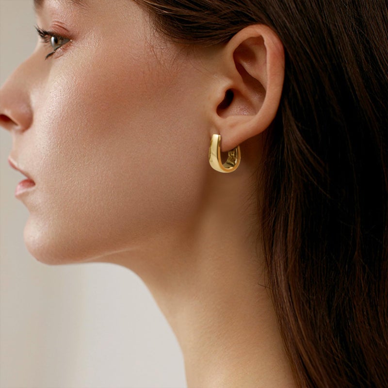 ALEXCRAFT 14K Gold Plated Small Chunky Sterling Silver Earrings Small Hoop Earrings for Women Rectangle Hypoallergenic Small Gold Hoop Earring Square Hoops Earing - Image 3