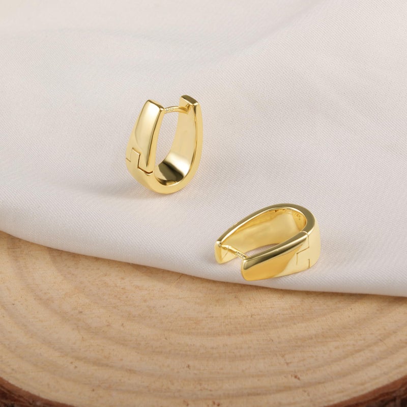 ALEXCRAFT 14K Gold Plated Small Chunky Sterling Silver Earrings Small Hoop Earrings for Women Rectangle Hypoallergenic Small Gold Hoop Earring Square Hoops Earing - Image 5