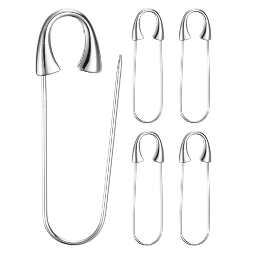 M METERXITY 5Pack Large Safety Pin 193 in49mm Zinc Alloy Heavy Brooch Pin for Sewing ClothesCostumeSkirts GarmentsCraft Supplies Decorative Safety Pins Silver Tone - Image 1