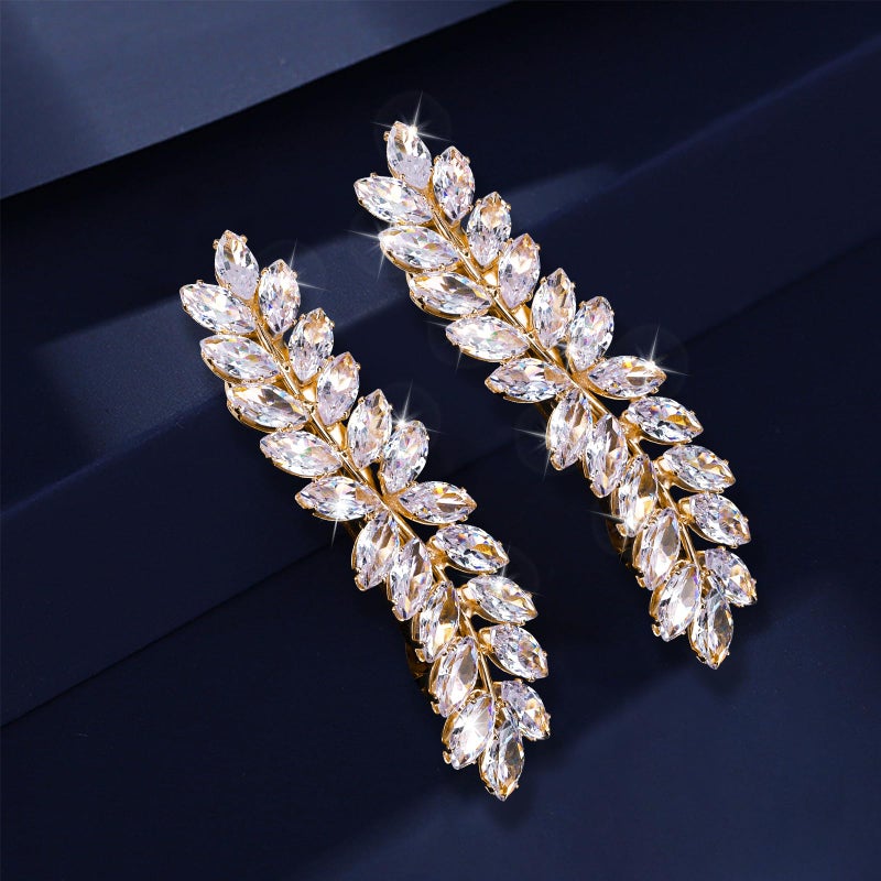 WHAVEL Rhinestone Hair Barrettes, Crystal Leaf French Bridal Hair Clips and Pins for Wedding, Vintage Hair Accessories for Bride and Bridesmaid (Gold) - Image 1