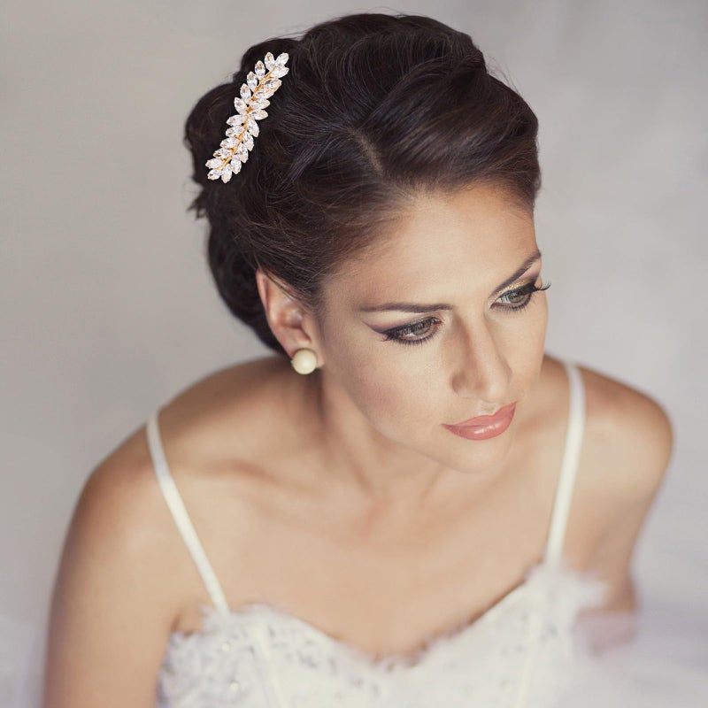 WHAVEL Rhinestone Hair Barrettes, Crystal Leaf French Bridal Hair Clips and Pins for Wedding, Vintage Hair Accessories for Bride and Bridesmaid (Gold) - Image 3